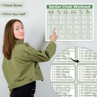 Senior Exercise Chair Workout Poster, 30-Day Stretching and Gentle Seated Exercise Chart