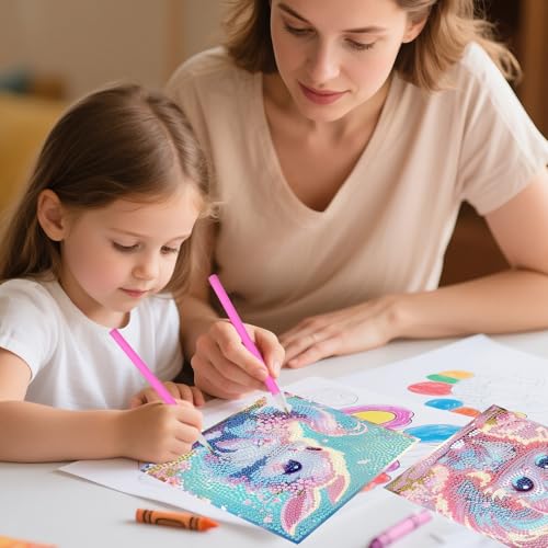 FlyingMage 5D Diamond Art Kits for Adults,Kawaii DIY Painting Art for Women, 4 Pack Cute Diamond Arts and Crafts Sets,Diamond Art Mosaic Kits,Big Gem Full Drill Diamond Dots, Fox Cat Rabbit Snail - color: Pink&Blue Fox+Cat+Rabbit+Snail