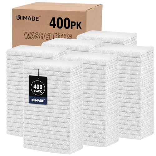 UNIMADE Washcloths Bulk 400 Pack Face Towels, Highly Soft Wash Cloths | Hand Towels, Fast Drying Multi-Purpose Microfiber Cleansing Cloths for Bathroom, Hotel, Spa, and Salon White (12" x 12") - color: White, size: 400Pack