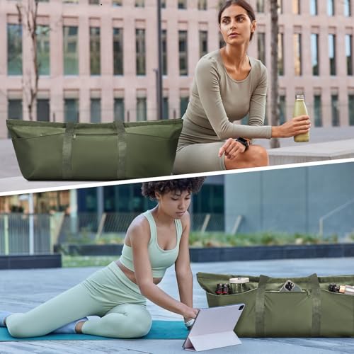 sportsnew Large Yoga Mat Bag Trolley Sleeve Gym Carrier Shoe Bag Wet Pocket | water-resistant fabric, large capacity,wide full-zip opening,separate shoe bag,2 yoga mat holder straps,multi-pocket storage - color: Army Green