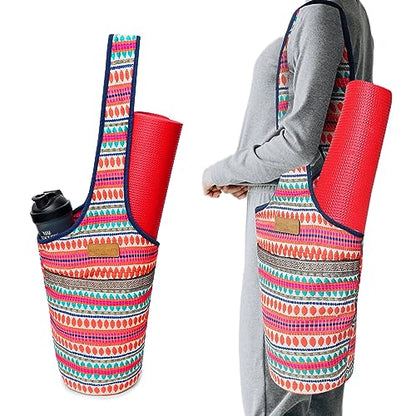 ALLEN & MATE 100% Cotton Canvas Yoga Mat Bag, Fits Mats up to 72 In Long and 7.5 In Thick, Wide Shoulder Strap, Zip Pocket, Blue Stripe - color: Orange Stripe