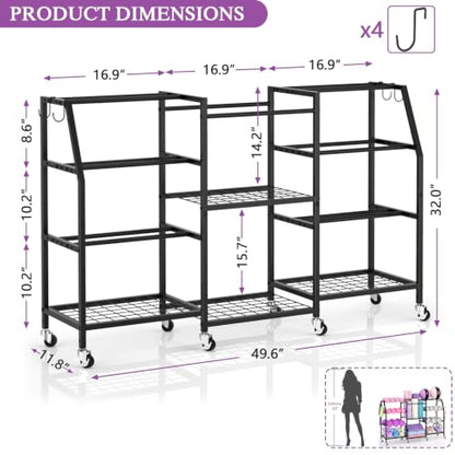 Dumbbell Rack, Weight Rack for Home Gym, Yoga Mat Storage Rack, Exercise Equipment Storage with Wheels and Hooks, Home Gym Equipment Organizer for Kettlebells - size: Large