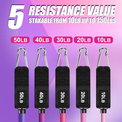 WHATAFIT Resistance Bands with Handles, 5-Level Exercise Bands for Workout - color: Pink Purple