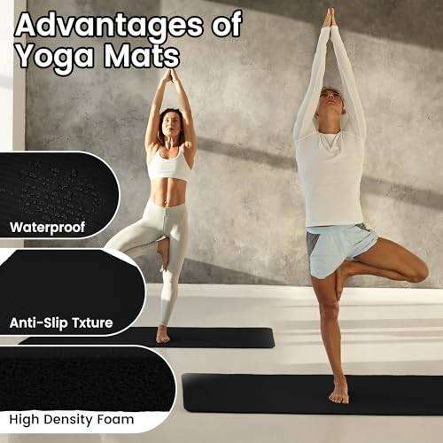 Fitvids Yoga Mat, 1/2-Inch Extra Thick High Density Exercise Mat, Anti-Tear Exercise Yoga Mat with Carrying Strap, Suitable for Various Yoga Exercises - color: Midnight