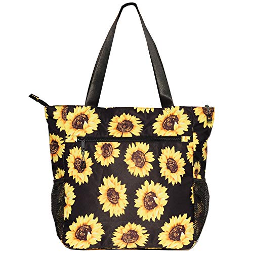 ESVAN Original Floral Water Resistant Large Tote Bag Shoulder Bag for Gym Beach Travel Daily Bags Upgraded - color: [N] Sunflower