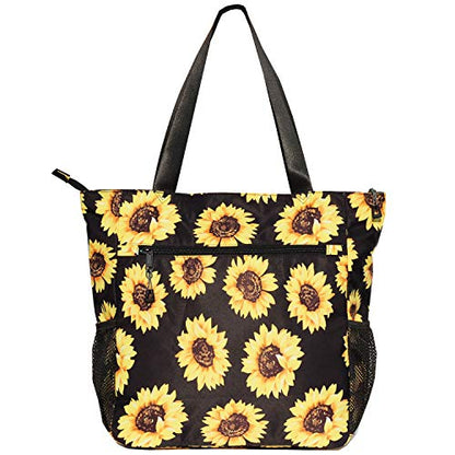 ESVAN Original Floral Water Resistant Large Tote Bag Shoulder Bag for Gym Beach Travel Daily Bags Upgraded - color: [N] Sunflower
