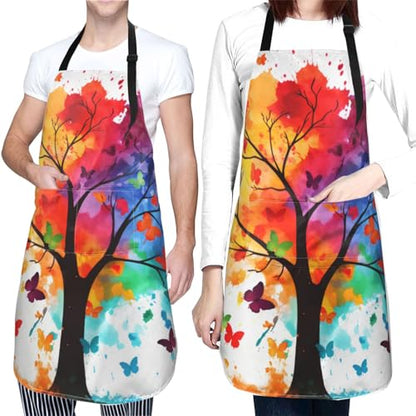 Artist Painting Apron with 2 Pockets Painters Art Aprons Gifts for Women Men - color: Colorful Tree With Butterfly