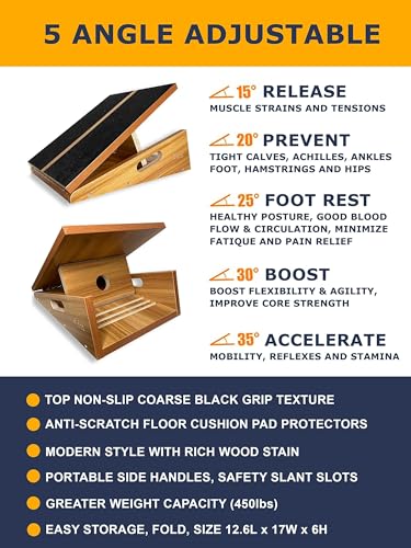 BAM Athletica Slant Boards for Exercise – Adjustable Wooden Calf Stretcher Incline Board for Calf Stretching, Squats, Physical Therapy, Plantar Fasciitis, Knee, Foot & Ankle Rehab, Velour Slant Board - color: Premium 5-in-1 Solution | Large Full Coverage