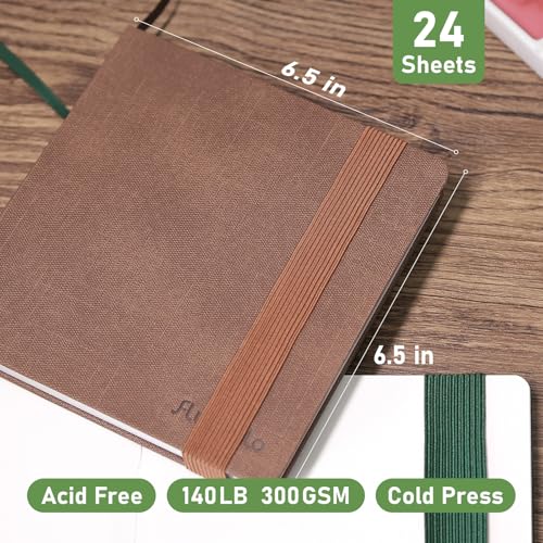 Watercolor Journal 6.5"x6.5"- 100% Cotton, 24 Sheets,Cold Press 140LB/300GSM,Watercolor Sketchbook As Travel Notebook for Watercolor, Gouache, Acrylic, Ink & Mixed Media - color: Brown