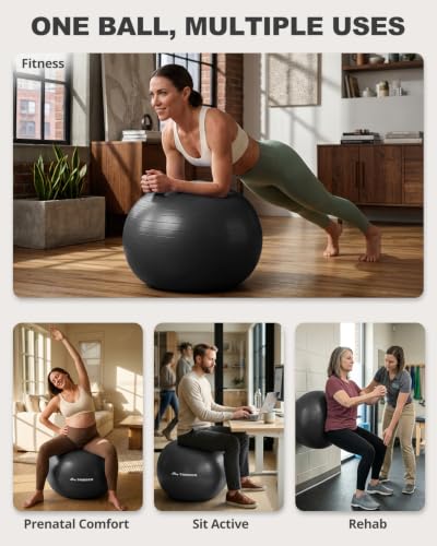 Trideer Yoga Ball for Exercise, Pilates, Core & Balance Training, Stability Ball for Pregnancy & Birthing Prep, Physical Therapy, Daily Stretching, Office Chair for Active Sitting, Quick Pump Included - color: Black, size: L(23-26ines/58-65cm)