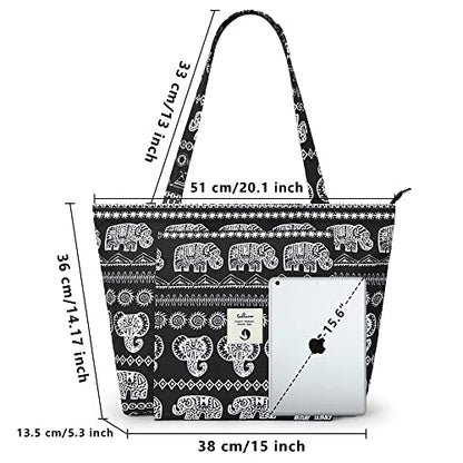 WLLWOO Yoga Mat Carrier Bag for Women Canvas Carryall Tote Gym Pilates | Large Holder Zipper Shoulder for Beach Travel Workout Fitness Office - color: elephantle