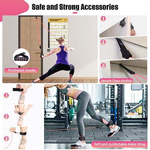 Resistance Bands with Handles for Women, 5 Level Exercise Bands - color: Pink