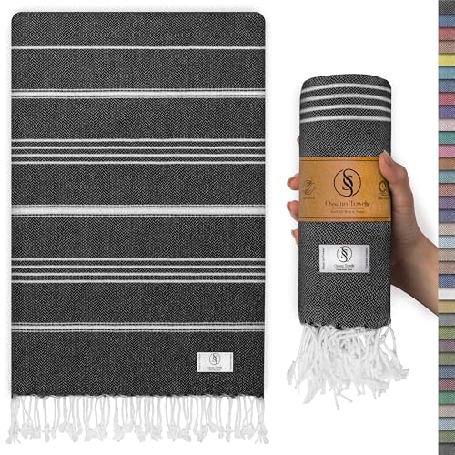 Ossano Turkish Beach Towel Absorbent & Quick Dry Oversized (39" x 71") - Decorative, Versatile and Functional as Gym, Travel and Bath Towels, Outdoor, Beach, Picnic Blanket - Antest Grey - color: Anthracite Gray