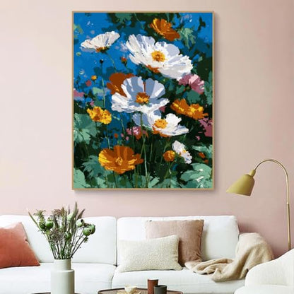 ZRIZQ Flowers Paint by Numbers Kit for Adults Beginner,Daisy, 16x20 | Full set with wooden brushes,rolled canvas,rich paints.Calming activity.Beginner friendly.Just open and paint. - color: 16"X20"Rolled Canvas-Daisy