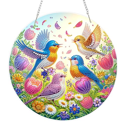 Yunzlly DIY Hanging Diamond Art Pendant Kit, Special Crystal Christmas Diamonds Painting Ornament Kit for Adults, 9.8x9.8inch Acrylic Board Gem Painting Box Kit (Birds) - color: Birds