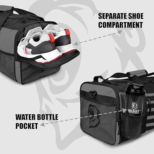 Beast Power Gear Gym Duffle Bag, Gray/Black - color: Gray/Black