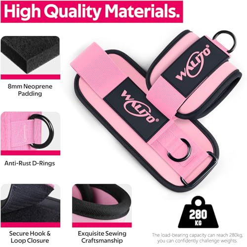 WALITO Ankle Resistance Bands with Cuffs, Exercise Bands for Legs and Butt, Booty Workout Equipment for Kickbacks and Hip Fitness Training - color: Pink