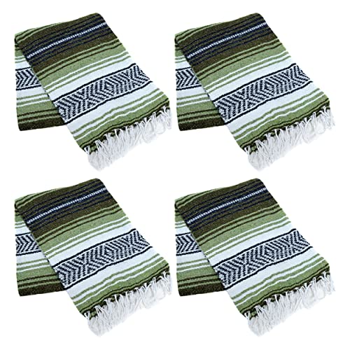 La Montana Bulk Falsa Mexican Blanket, 4 Pack, Dark Olive/Light Olive/White - color: Dark Olive/Light Olive/White