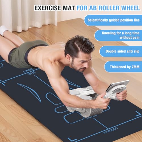 Exercise Equipment Mat for Ab Roller Wheel, Non-Slip Exercise Mat Extra Long Sound Insulation Knee Mat The Joints Protect For Abdominal Yoga Floor Workouts - color: Blue-Black