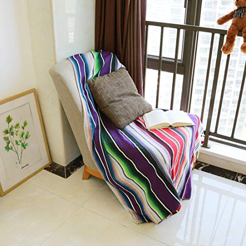 Xplanet 84 X 59 Inch Mexican Serape Blanket Bay Window Blanket, Mexican Tablecloth Bed Blanket Table Cover Tapestry Blanket Picnic Mat for Mexican Party Wedding Decorations Home Decor (New Purple) - color: New Purple