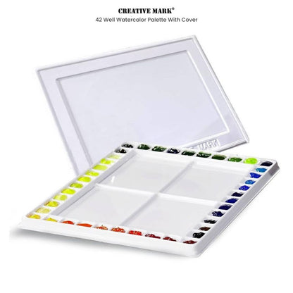 Creative Mark Watercolor Palette with Cover – 42 Wells and 4 Mixing Areas, 12" x 16" Lightweight Plastic Palette for Watercolor, Acrylic, or Gouache Paints