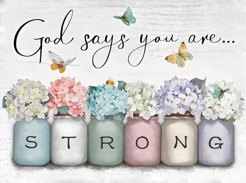 Shouruihua Diamond Painting Kits for Adults, Inspirational Diamond Art Kits | Strong, Bible Verse, Gem Art, Diamond Dotz Kits, Diamond Dots, Full Round Drill Diamond Painting Kits Beginner, 15.7x11.8 in - color: God Says You Are Strong