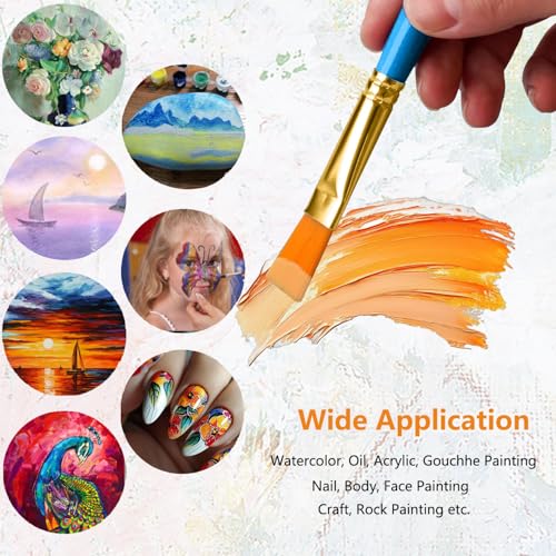 Paint Brushes, Paint Brush Set for Acrylic Painting, 20 Pcs Solid Wood Handel Oil Watercolor Paintbrushes with Nylon Hair Brushes for All Purpose Painting Artist Professional Kits, Blue