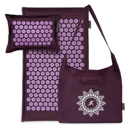 ProsourceFit Ki Acupressure Mat and Pillow Set with 100% Natural Linen for Back/Neck Pain Relief and Muscle Relaxation - color: Royal Lilac