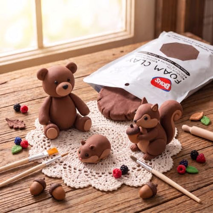 BOHS Foam Clay, Brown Air Dry Modeling Clay, 1.1 lb | Soft, lightweight; crack-free finish; EVA and polystyrene foam details; cosplay props, figurines, fake bakes and slime making - color: Brown, size: 500 g