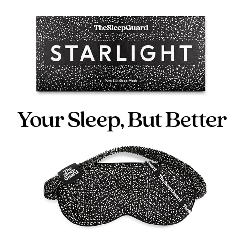 TheSleepGuard Pure Silk Sleep Mask [100% 6A Mulberry Silk, 22 Momme] Light Blocking Travel Essentials. Eye Masks for Sleeping. Black Oeko-Tex Blindfold. Eye Covers for Men & Women - color: Starlight Print