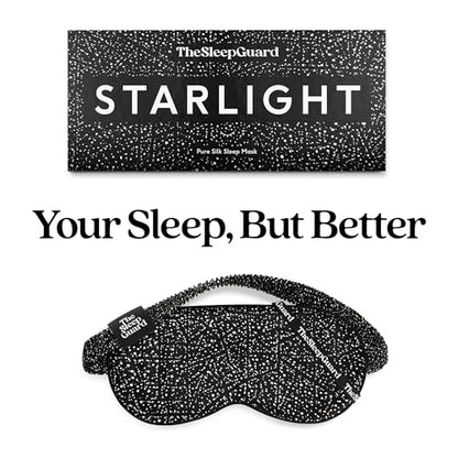 TheSleepGuard Pure Silk Sleep Mask [100% 6A Mulberry Silk, 22 Momme] Light Blocking Travel Essentials. Eye Masks for Sleeping. Black Oeko-Tex Blindfold. Eye Covers for Men & Women - color: Starlight Print