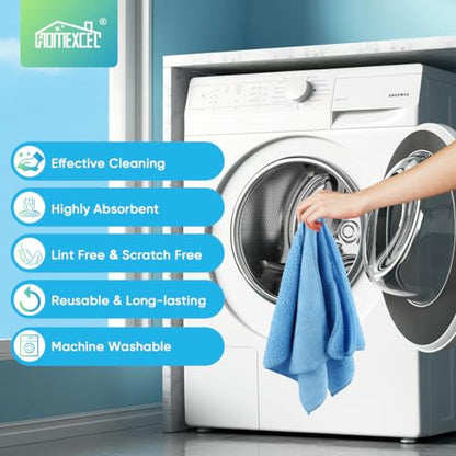 HOMEXCEL Blue Microfiber Cleaning Cloth, Microfiber Towels for Car, 12 Pack | Lint Free Cleaning Rags for Household, Kitchen, Car Wash Towels for Detailing Drying, Scratch-Free, 11.5"X 11.5" - color: Blue