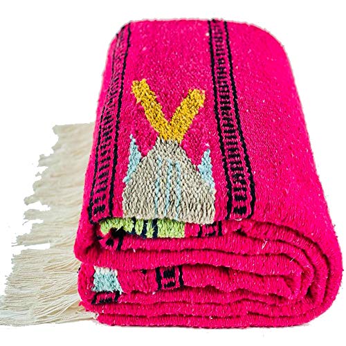 Baja Trader Serape, Mexican Blanket, Yoga Mat, Camping Blanket, Beach Blanket, Picnic Blanket, Handmade Woven Throw Blanket, Home Decor, Car Blanket (Fish) (Pink)