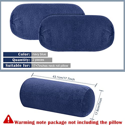 Remerry 2 Pcs 17 x 7 Inches Velvet Neck Roll Pillow Cover with Zipper, Soft Bolster Pillowcases for Cylindrical Pillow (Cover Only, Bolster Not Included)(Navy Blue) - color: Navy Blue, size: 17 x 7 Inches