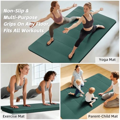 Foldable Yoga Mat Extra Large (74.0" x 47.2" x 0.4") | Double-Sided Non-Slip,Extra Wide Foldable Design,10mm Extra Thick ,Exercise Mat for Gym, Studio, Travel, Home Use - color: Deep Green