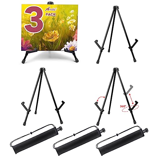 AROIC 3 Pack 14'' Tabletop Easels, Black Steel Table Top Easels for Display | Adjustable Portable Table Top Easel for Paintings, Signs, Posters,Frame Pictures(with 3 Bags) - style: 3P