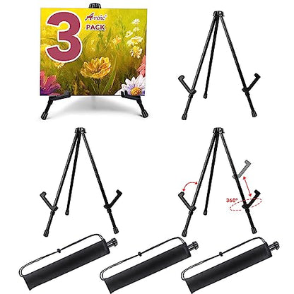 AROIC 3 Pack 14'' Tabletop Easels, Black Steel Table Top Easels for Display | Adjustable Portable Table Top Easel for Paintings, Signs, Posters,Frame Pictures(with 3 Bags) - style: 3P