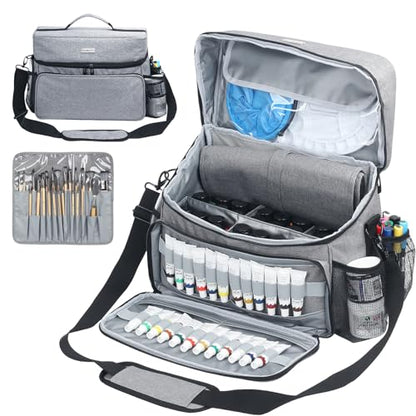 Acrylic Paint and Brush Set Organizer Bag - Carrying Case Compatible with Apple Barrel, Shuttle Art, Caliart Art Supplies - Includes Detachable Paint Brush Holder - for Home/Travel/Outdoor (Pro Gray) - color: Pro Gray