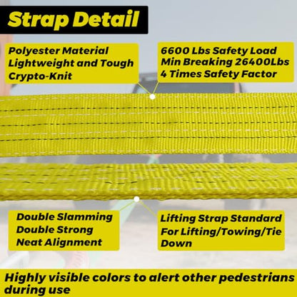 HENBOW Lifting Straps for Hoist,8' × 3" Heavy Duty Flat Lift Sling Straps with D Ring Shackle 6600 lbs Safety Load，Web Sling Car Tree Saver Winch Recovery - size: 3 Inch × 8 FT
