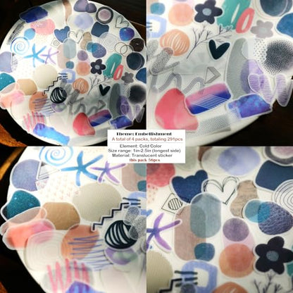 CATaireen Vintage Junk Journal Items Die Cut Cutout Translucent Paper Stickers Art Aesthetic Scrapbook Kit Clear Back Decal Travel Journaling Diary Stuff Collage Supplies (291pcs Embellishment)