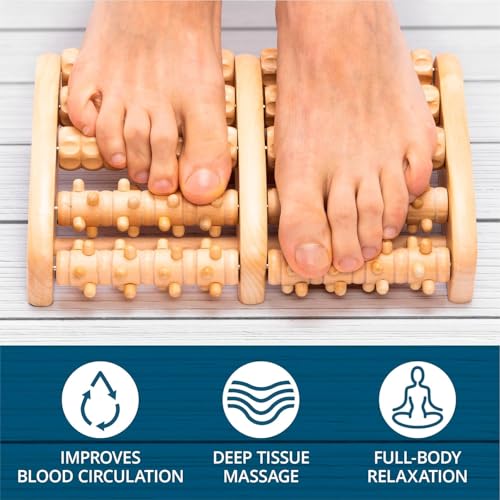 TheraFlow Foot Massager for Plantar Fasciitis Relief - Mom Gifts for Women & Gifts for Dad, Wooden Foot Roller Massager with Deep Tissue & Reflexology Nubs (Includes Reflexology Chart) - size: X-Large