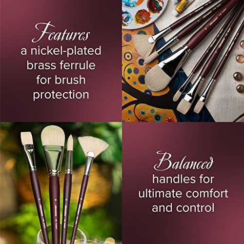 Silver Brush Limited Silverstone Fan Oil Paintbrush, Size 8, Long Handle | Stiff Flagged Hog Bristle, Superb Paint Absorbency, Lightly Textured Strokes, Smoothing, Blending, Lifting, Softening Colors - size: Size 8