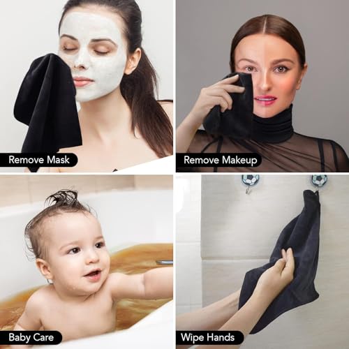 Microfiber Facial Cloths Fast Drying Washcloth 12inch x 12inch Black 20 pack - color: Black-1, size: 1 Count (Pack of 20)