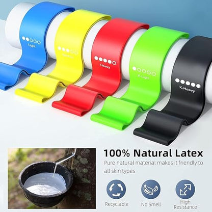 Resistance Loop Exercise Bands Set of 5 with Carry Bag and Workout Guide for Home Fitness Yoga Stretching Physical Therapy, Durable Latex Free TPE, Five Resistance Levels, Great for Gym and Pilates