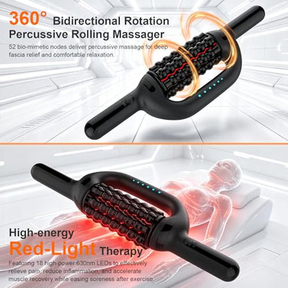 Electric Lymphatic Massager Roller with Red Light for Lymphedema & Lipedema | Handheld Rolling Massager for Lymphatic Drainage Muscle Recovery , 6-Speed Foot Massager Roller for whole body Pain Relief - color: Black