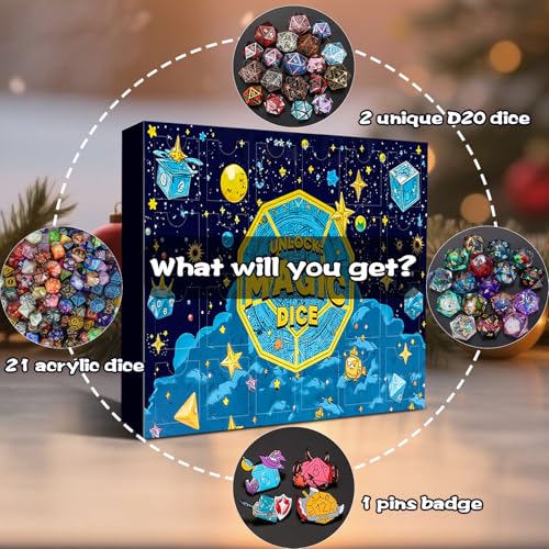 QMAY Mystery Dice Box - 24 Pcs Polyhedral Dice, Dice Advent Calendar - style: Mystery Dice Gift Box (24 Holes)