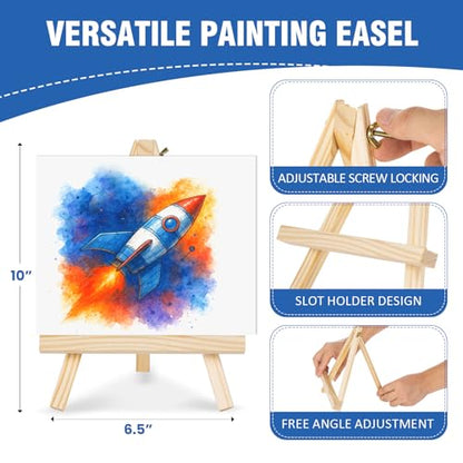 12 Pack 10 Inch Mini Wooden Display Easels | Tripod Painting Easel Stand, Portable Art Canvas Holder for Photos, Prints and Signs