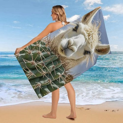 Microfiber Mexican Llama Cactus Beach Towel Oversized 62x31 Sand Free & Quick Dry Travel Towel for Adults Super Absorbent Lightweight Thin Pool Towels for Swim Camping Yoga Gym Vacation Essentials