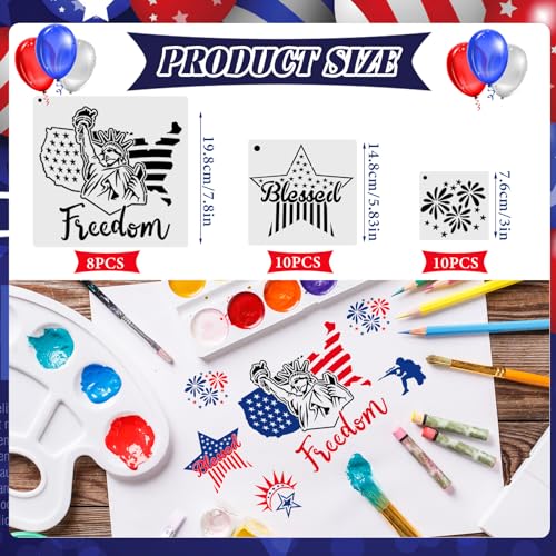 OOTSR Patriotic Stencils for Painting, 28 PCS 4th of July Reusable Stencil Templates for Cookie Cake Scrapbooking Wood Drawing, American Independence Day Stencil for Art Projects DIY Decoration