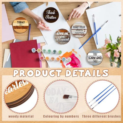 Reallnaive 8 Pcs Inspirational Paint by Number Kit for Adult Wooden Coaster | Mini Paint by Numbers, Farmhouse Motivational Round Oil Painting Drink Coaster with Holder, for Small DIY Craft Birthday Gift - style: Farmhouse